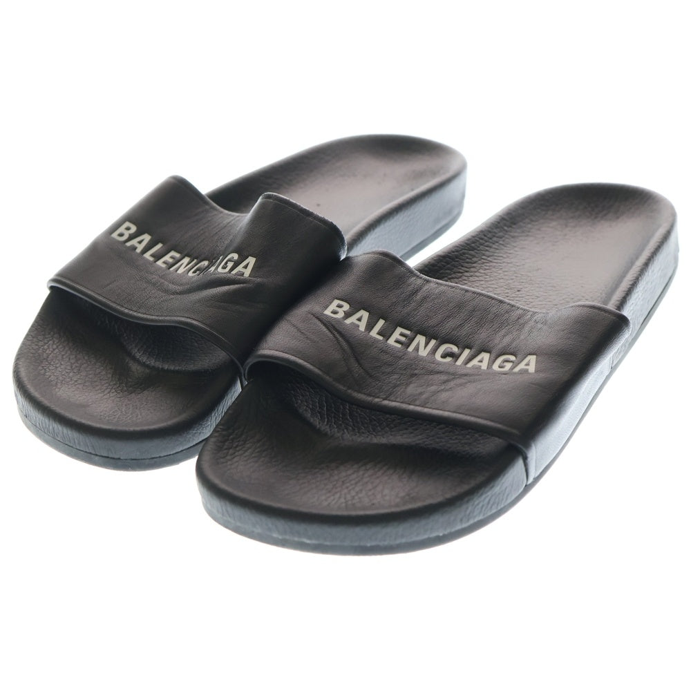 BALENCIAGA(バレンシアガ) POOL ロゴプリント スライドサンダル ブラック レザー #41 530501 メンズ