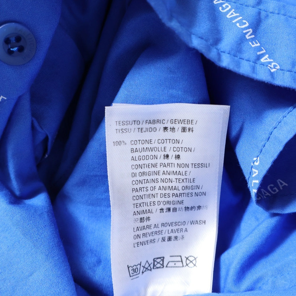 BALENCIAGA(バレンシアガ) 18SS ロゴ総柄 フロントポケット ボタンダウン半袖シャツ ホワイト/ブルー 534332 TBL96