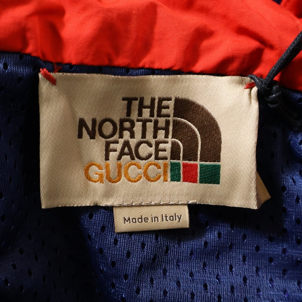GUCCI(グッチ) 21AW バックロゴプリント バイカラー ナイロン切り替え ジップアップ スウェットパーカー フーディー レッド/ブルー 671462