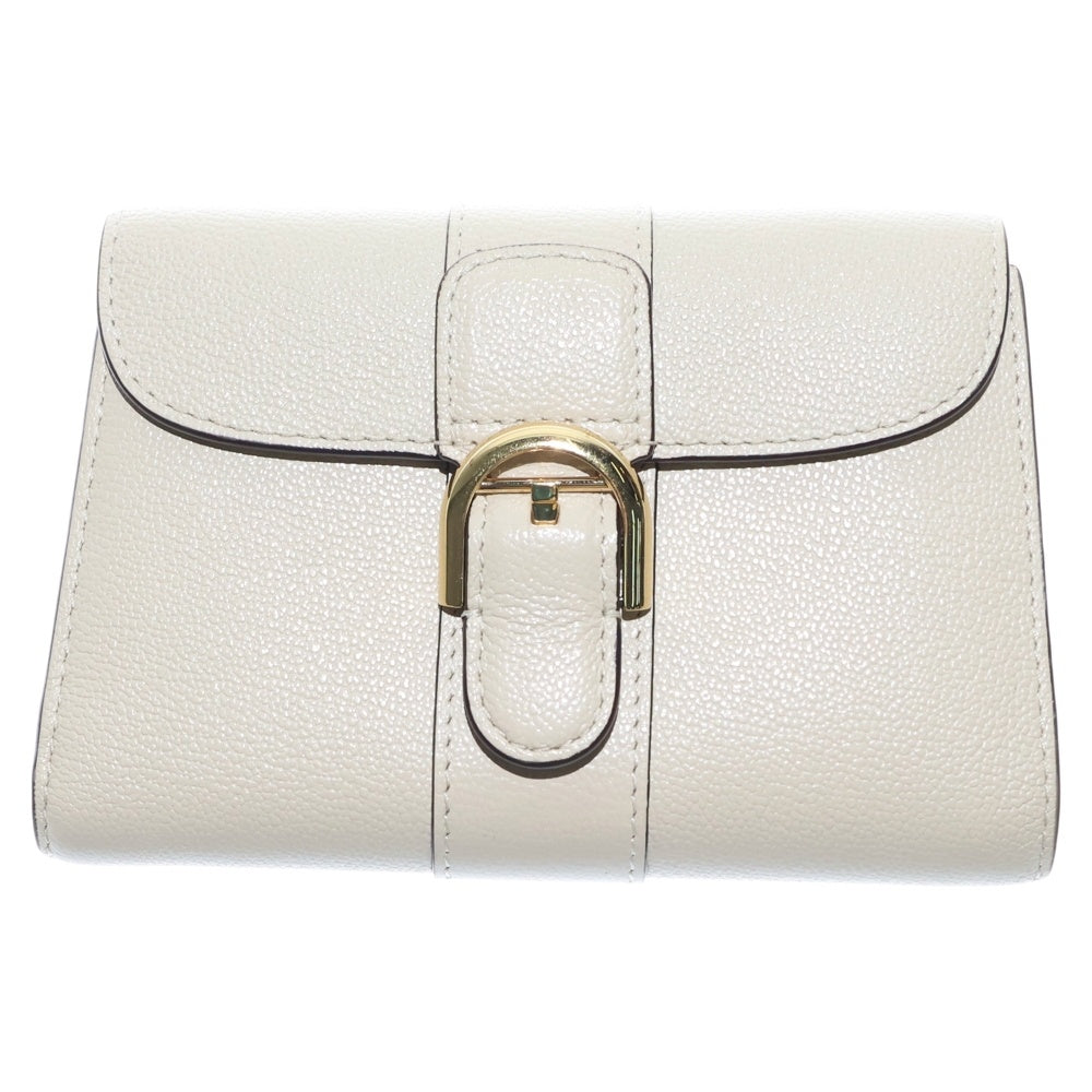 DELVAUX(デルボー) ブリヨン 三つ折り財布 コンパクトウォレット ベージュ レザー ゴールド金具 レディース