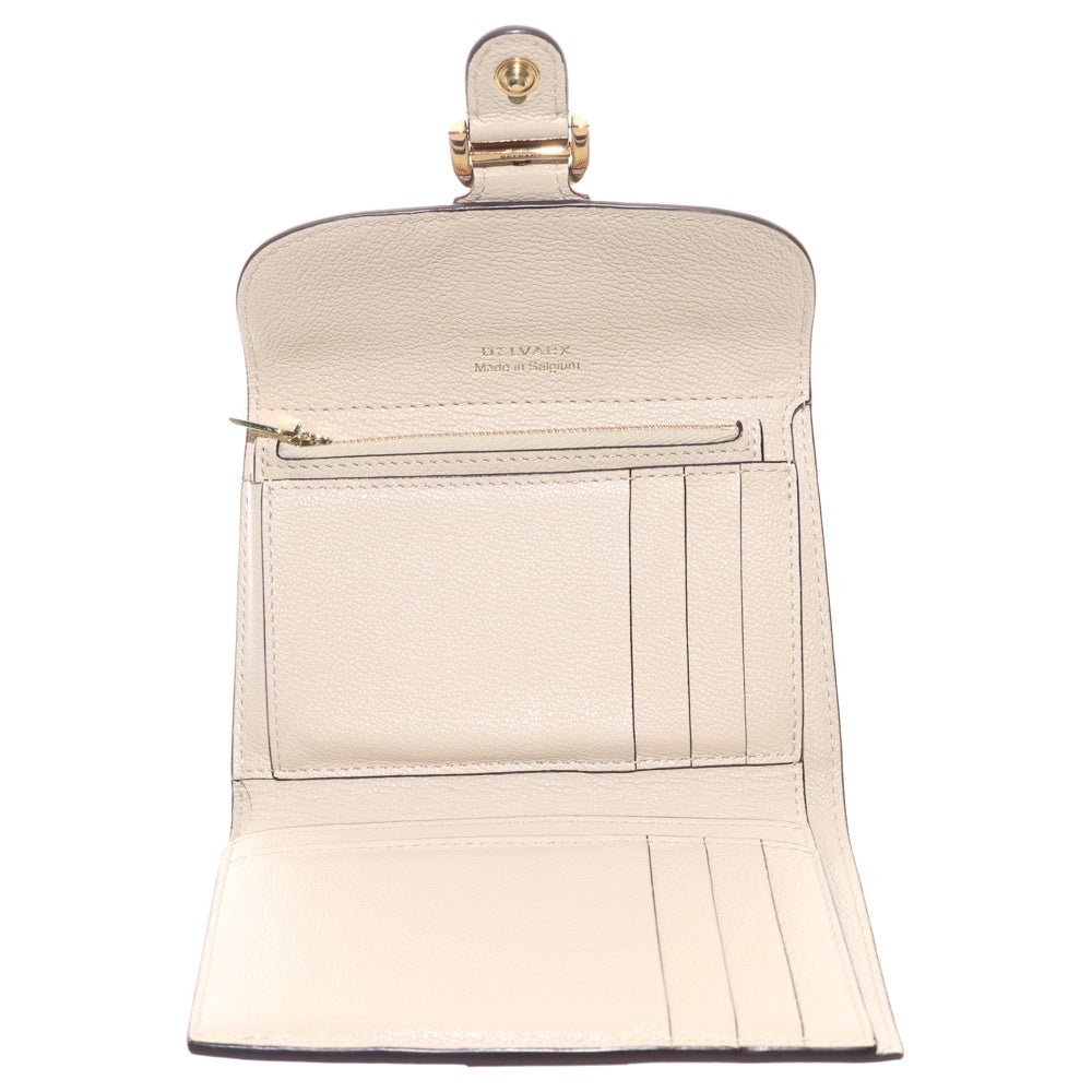 DELVAUX(デルボー) ブリヨン 三つ折り財布 コンパクトウォレット ベージュ レザー ゴールド金具 レディース