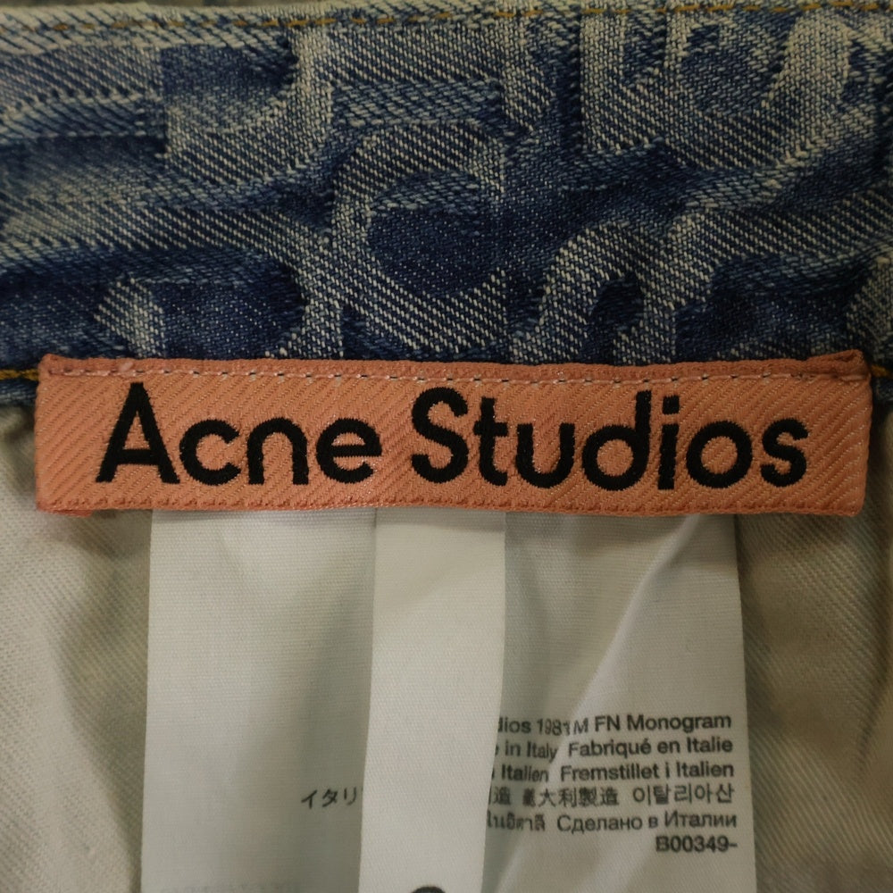 Acne Studios(アクネ ストゥディオズ) モノグラム総柄 ジャガード ルーズフィット ストレートデニムパンツ ジーンズ インディゴ B00349