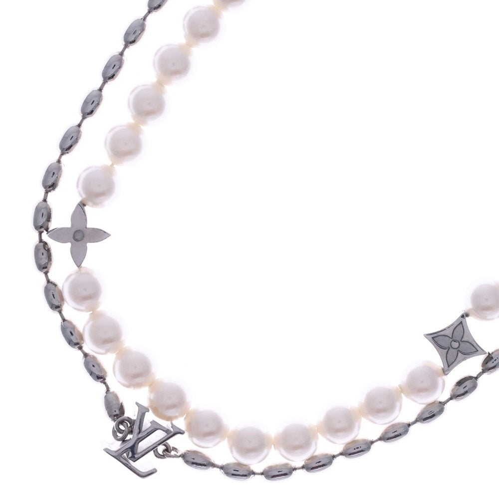 LOUIS VUITTON(ルイヴィトン) LV モノグラム パール フュージョン ネックレス ペンダント チェーン シルバー×ホワイト M01781