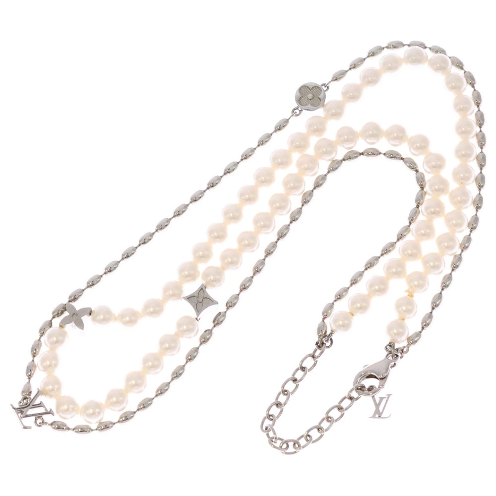 LOUIS VUITTON(ルイヴィトン) LV モノグラム パール フュージョン ネックレス ペンダント チェーン シルバー×ホワイト M01781