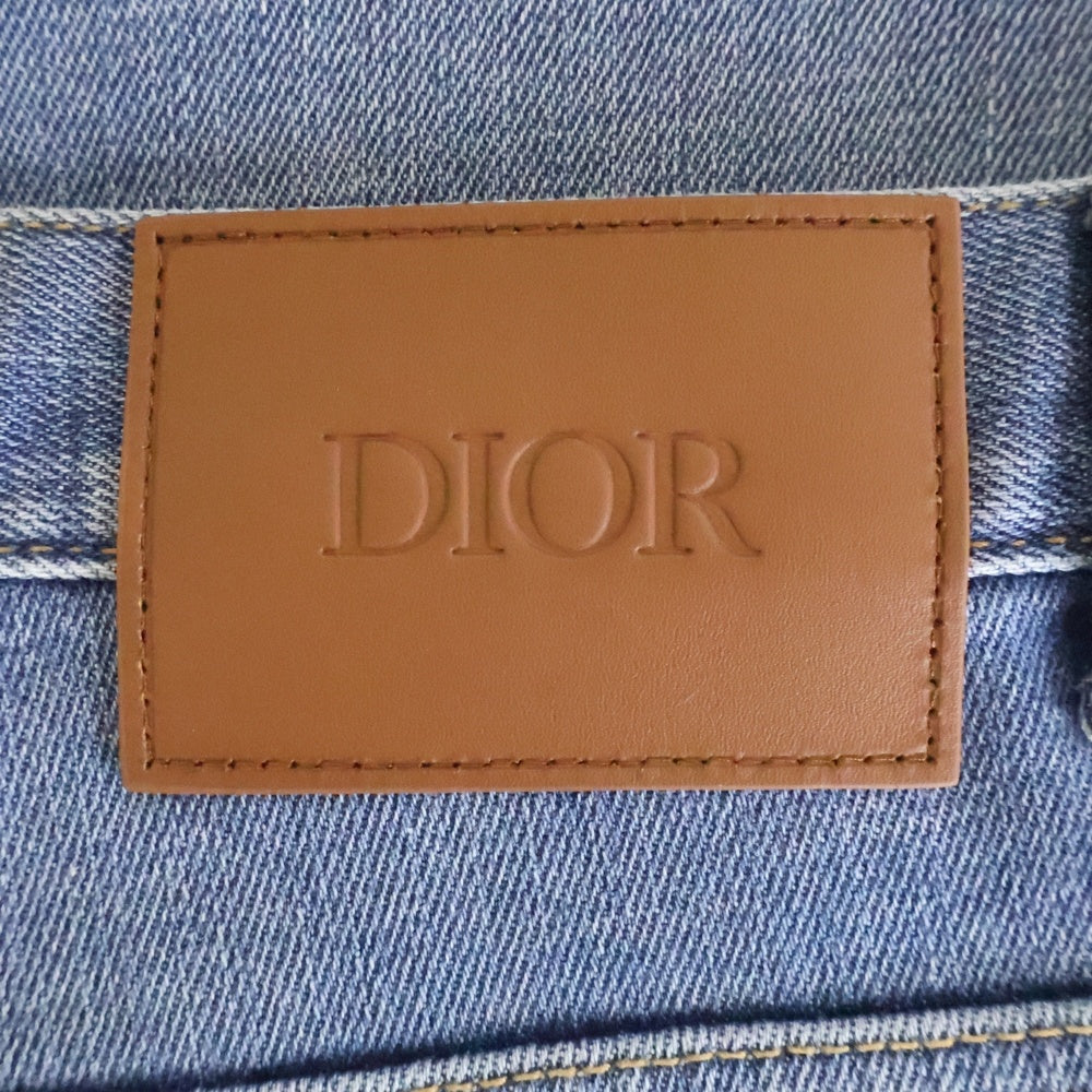 DIOR(ディオール) ウォッシュ加工 レザーパッチ ストレッチ スリムフィット スキニーデニムパンツ ジーンズ インディゴ レディース 193DS10K349X