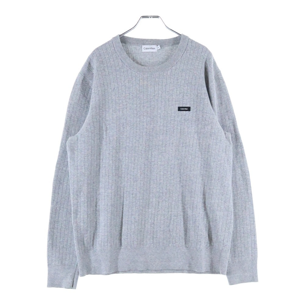 Calvin Klein(カルバンクライン) ラバーワッペンロゴ コットン クルーネック プルオーバー 長袖ニット セーター グレー K10K111946