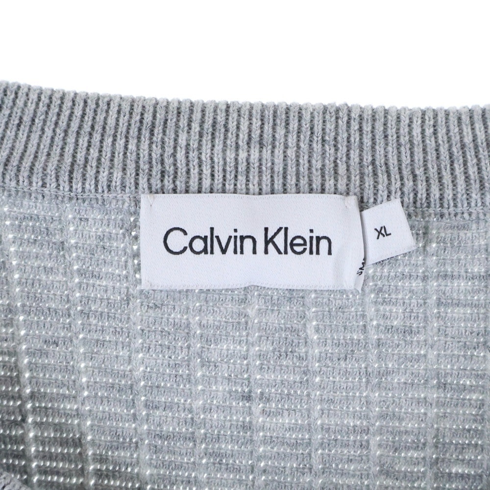 Calvin Klein(カルバンクライン) ラバーワッペンロゴ コットン クルーネック プルオーバー 長袖ニット セーター グレー K10K111946