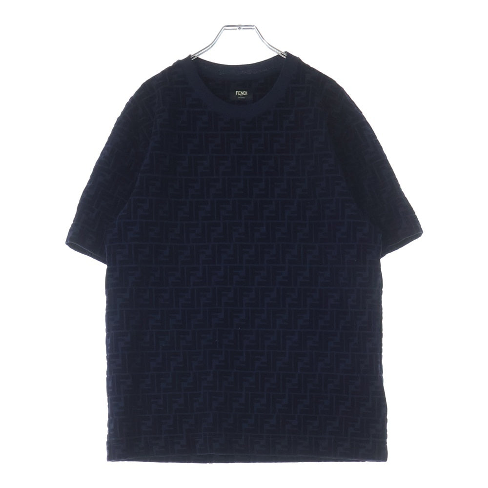 FENDI(フェンディ) ズッカ総柄 フロッキー クルーネック 半袖Tシャツ カットソー ネイビー FY0936 A7D5