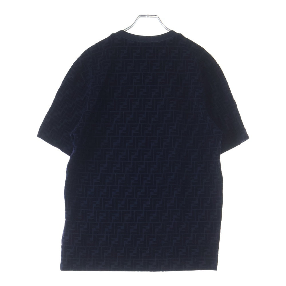 FENDI(フェンディ) ズッカ総柄 フロッキー クルーネック 半袖Tシャツ カットソー ネイビー FY0936 A7D5