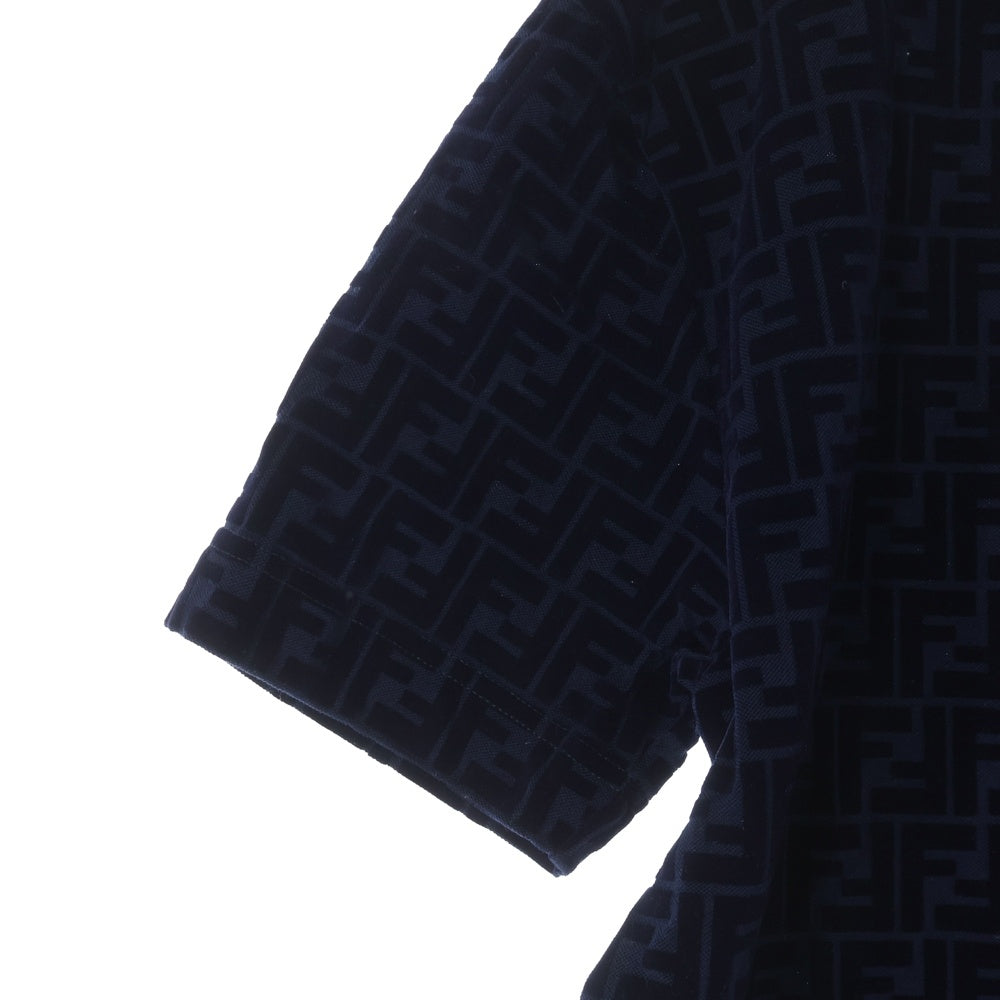 FENDI(フェンディ) ズッカ総柄 フロッキー クルーネック 半袖Tシャツ カットソー ネイビー FY0936 A7D5