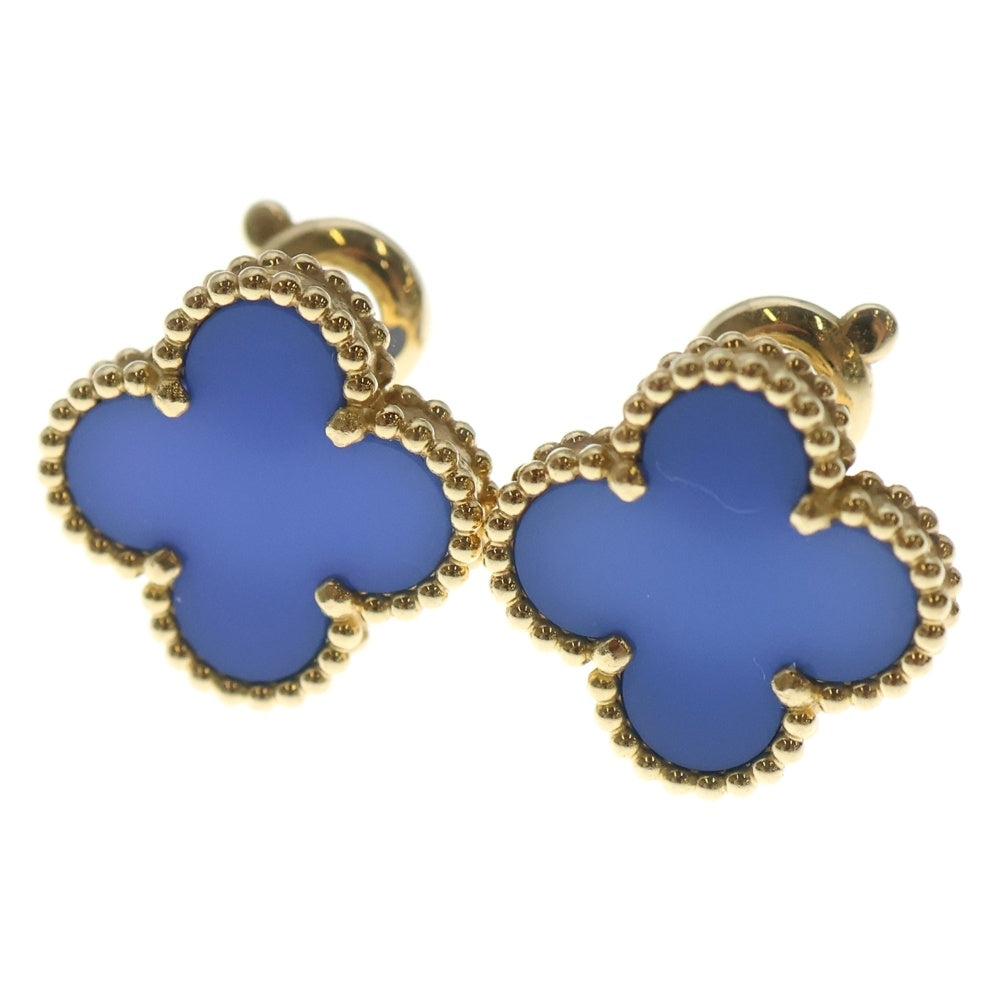 Van Cleef & Arpels(ヴァンクリーフアンドアーペル) ヴィンテージアルハンブラ ブルーアゲート ピアス 750YG イエローゴールド ジュエリー レディース