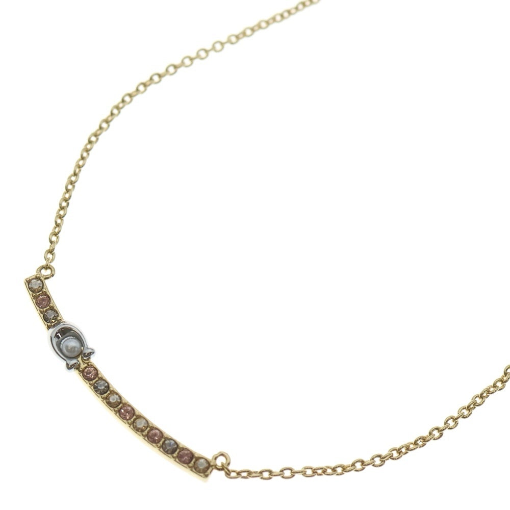 COACH(コーチ) シグネチャー ラインストーン×パール バー ネックレス ペンダント チェーン ゴールド レディース