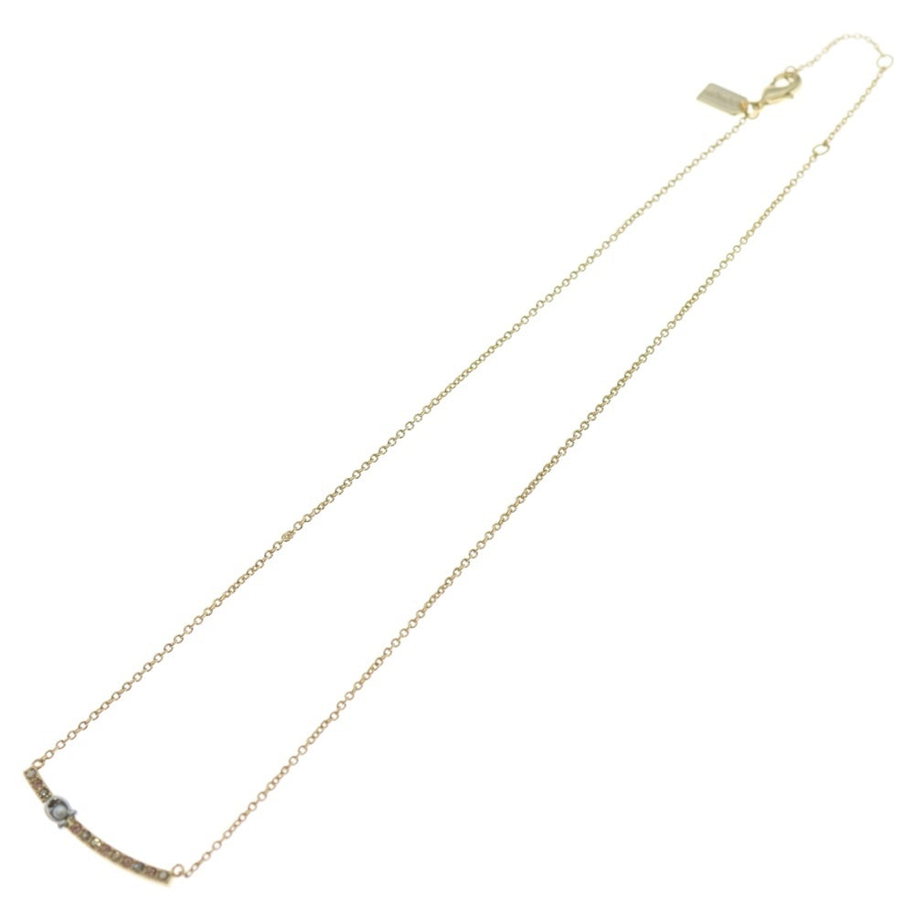 COACH(コーチ) シグネチャー ラインストーン×パール バー ネックレス ペンダント チェーン ゴールド レディース