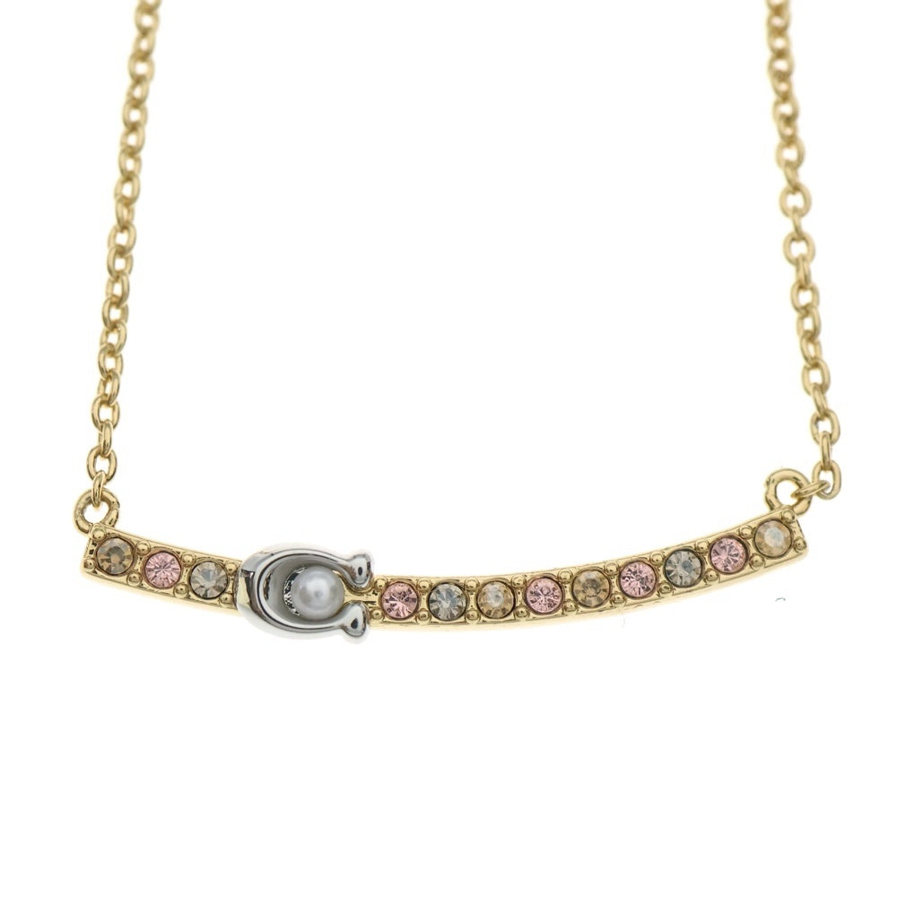 COACH(コーチ) シグネチャー ラインストーン×パール バー ネックレス ペンダント チェーン ゴールド レディース