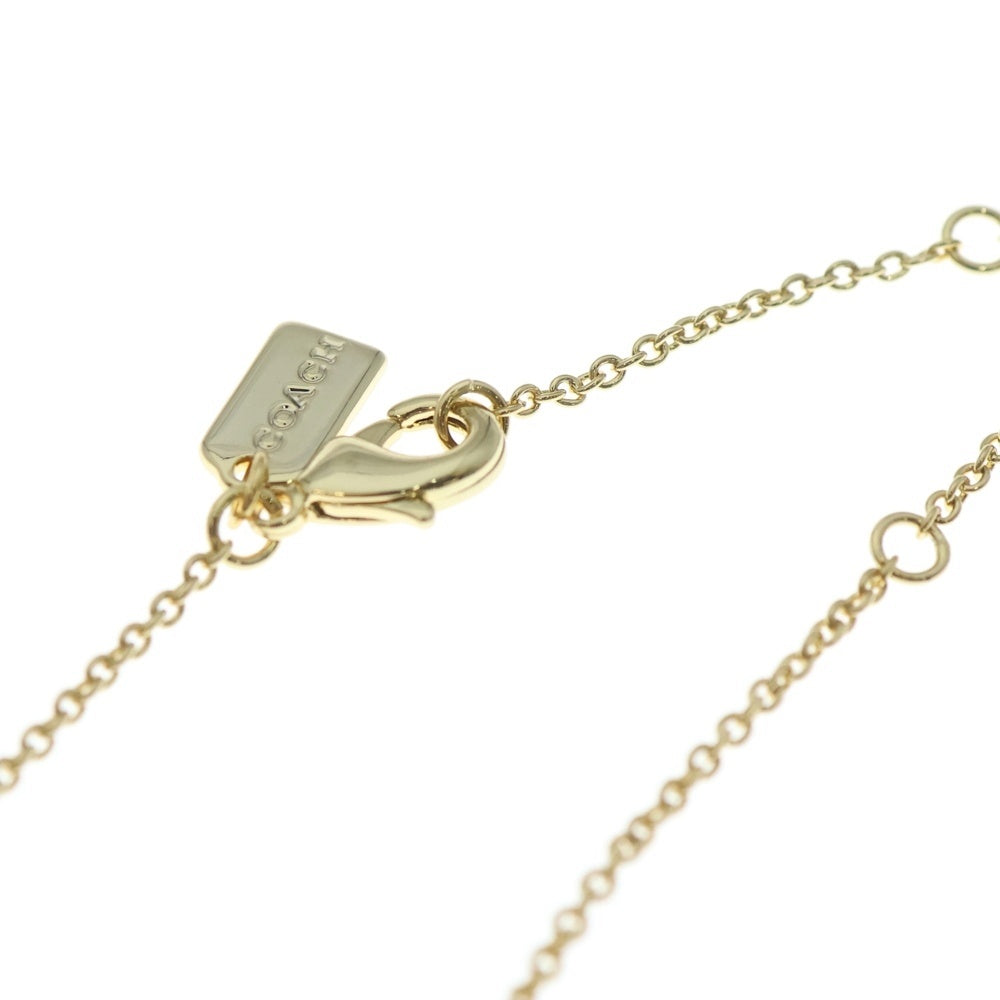 COACH(コーチ) シグネチャー ラインストーン×パール バー ネックレス ペンダント チェーン ゴールド レディース