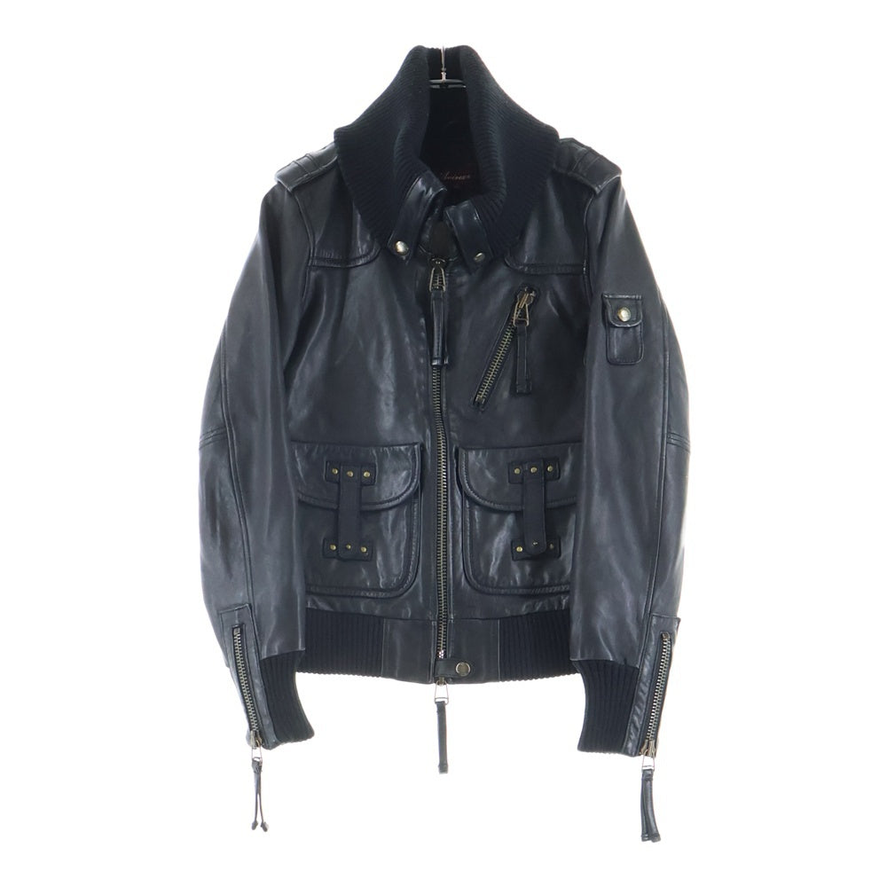 AVIREX(アヴィレックス) ラムレザー 襟リブレザーブルゾン ブラック 6281006