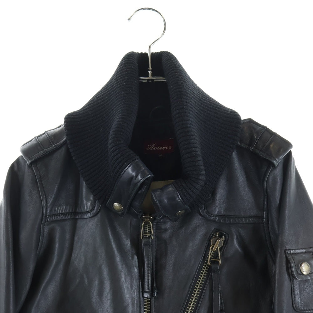 AVIREX(アヴィレックス) ラムレザー 襟リブレザーブルゾン ブラック 6281006