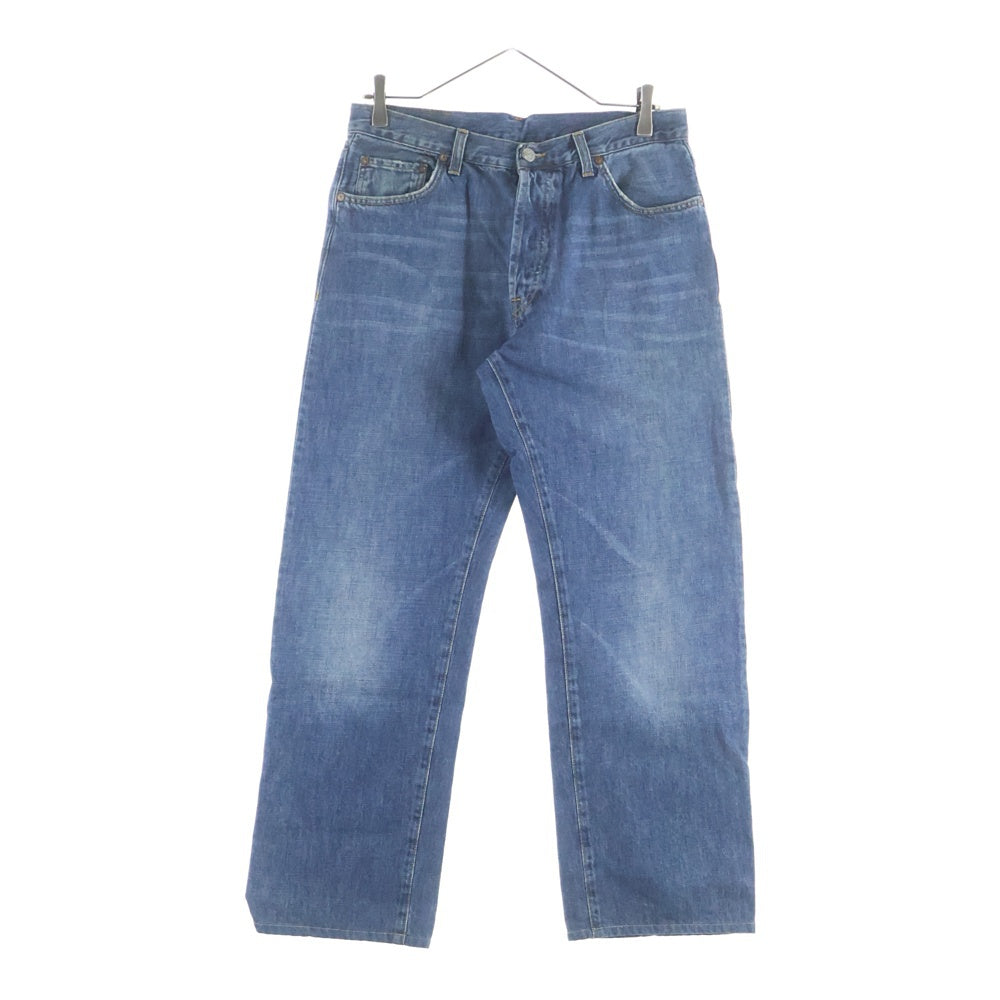 GUCCI(グッチ) ロゴレザーパッチストレートウォッシュデニムパンツ インディゴ