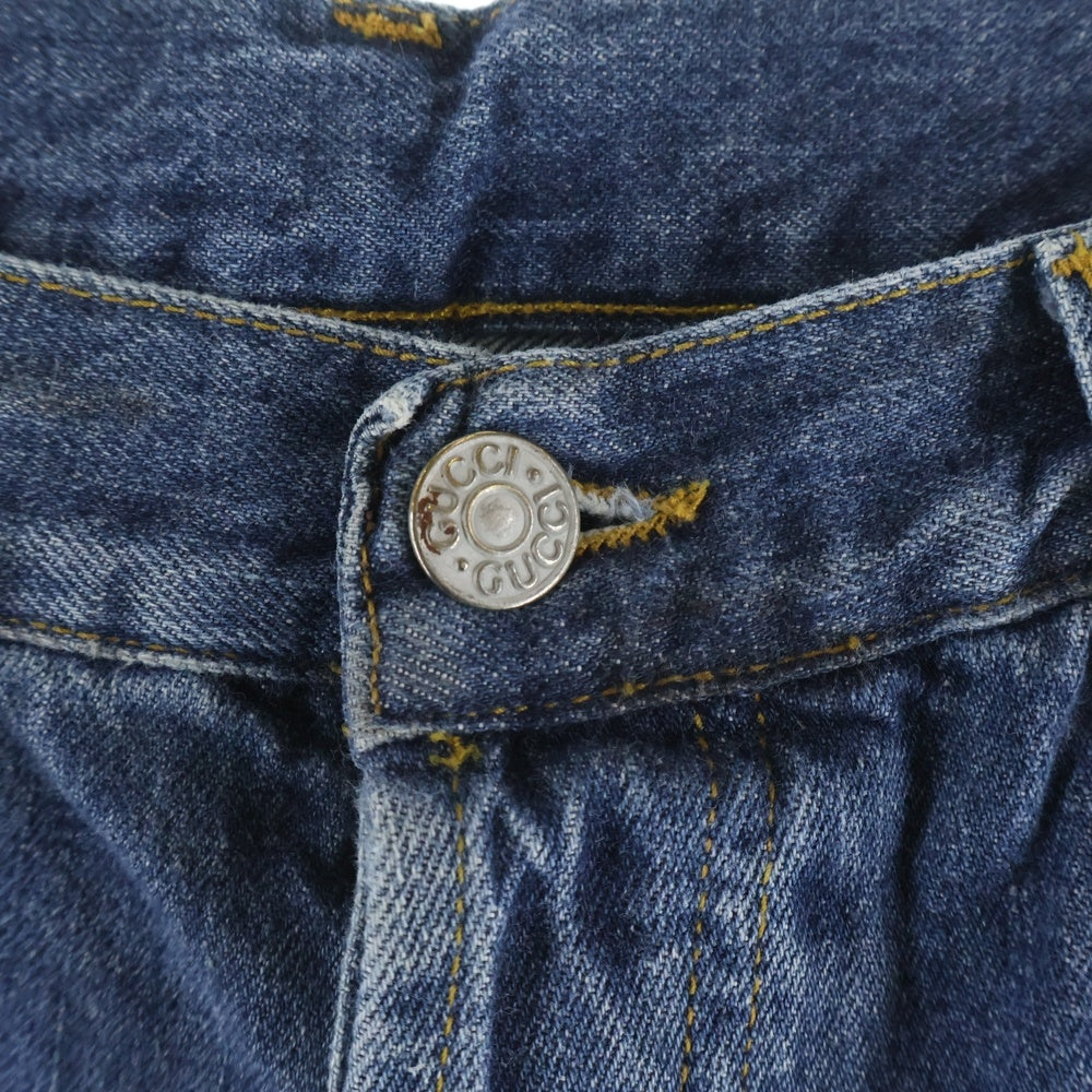 GUCCI(グッチ) ロゴレザーパッチストレートウォッシュデニムパンツ インディゴ