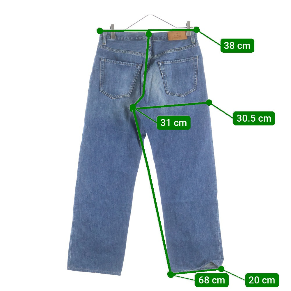 GUCCI(グッチ) ロゴレザーパッチストレートウォッシュデニムパンツ インディゴ