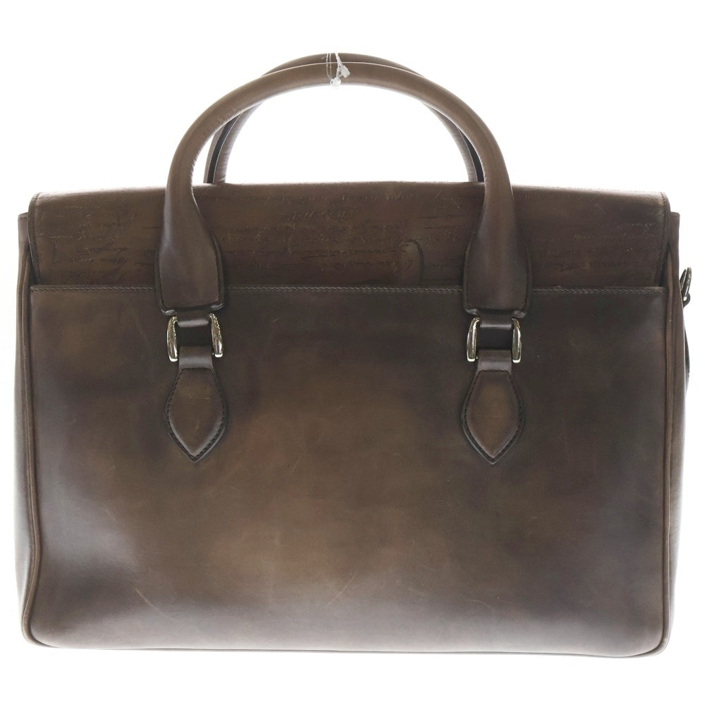 Berluti(ベルルッティ) エミーオ カリグラフィ スクリットレザー 2WAY ハンド ショルダー ビジネスバッグ ブリーフケース シルバー金具 ブラウン レディース