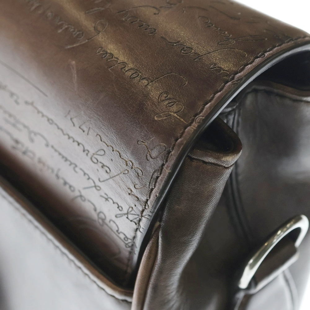 Berluti(ベルルッティ) エミーオ カリグラフィ スクリットレザー 2WAY ハンド ショルダー ビジネスバッグ ブリーフケース シルバー金具 ブラウン レディース