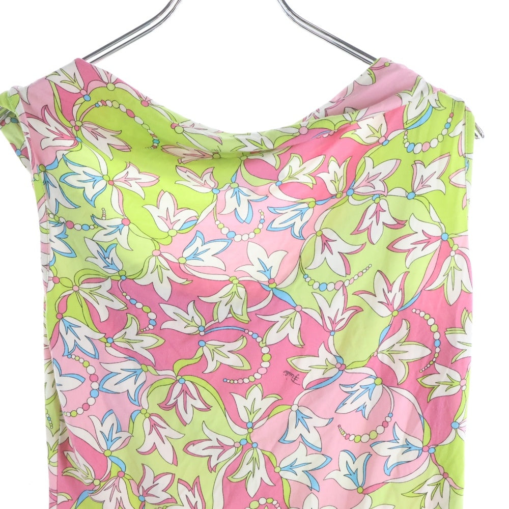 EMILIO PUCCI(エミリオプッチ) プッチ総柄プリント ノースリーブ Tシャツ カットソー ピンク/ライトグリーン レディース