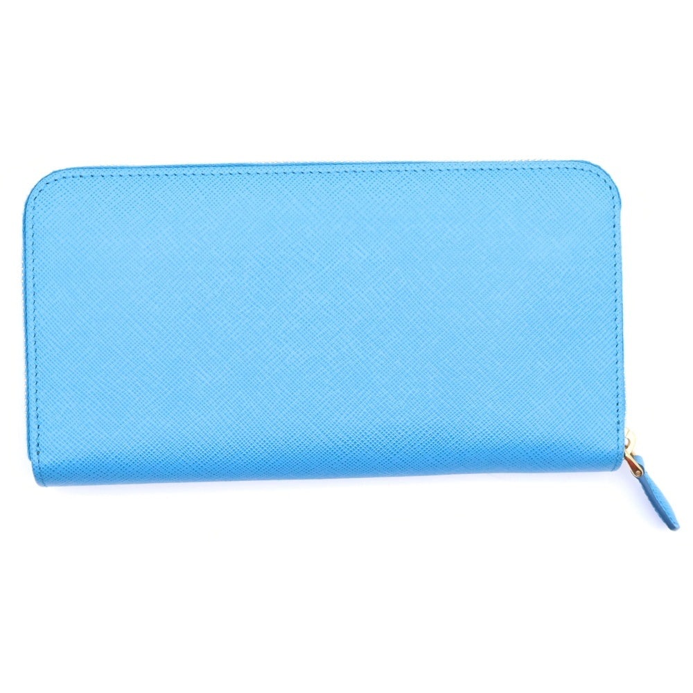 PRADA(プラダ) トライアングルロゴ ラウンドファスナー 長財布 ロングウォレット カードケース ライトブルー レザー 1ML506 ゴールド金具