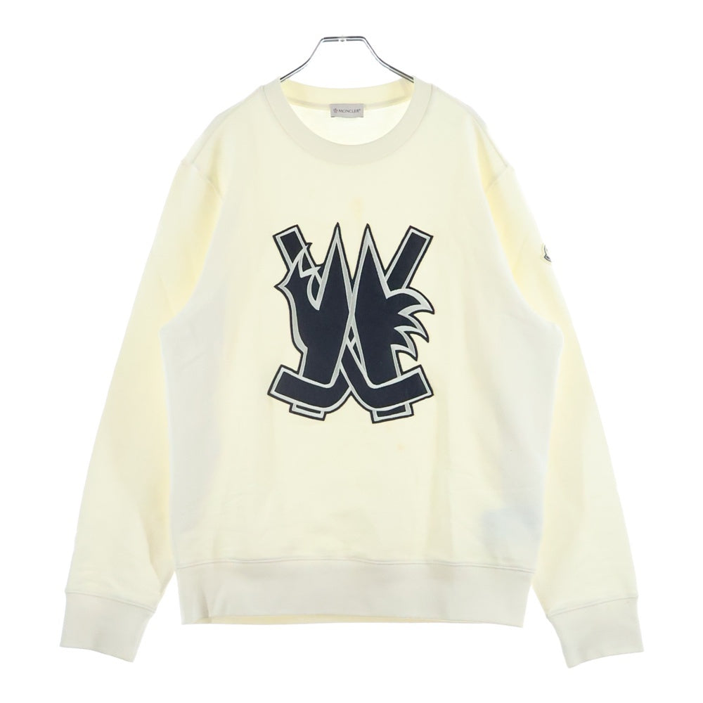 MONCLER(モンクレール) 23AW FELPA GIROCOLLO ホッケー ワッペンロゴ クルーネック スウェット トレーナー ホワイト I20918G00058