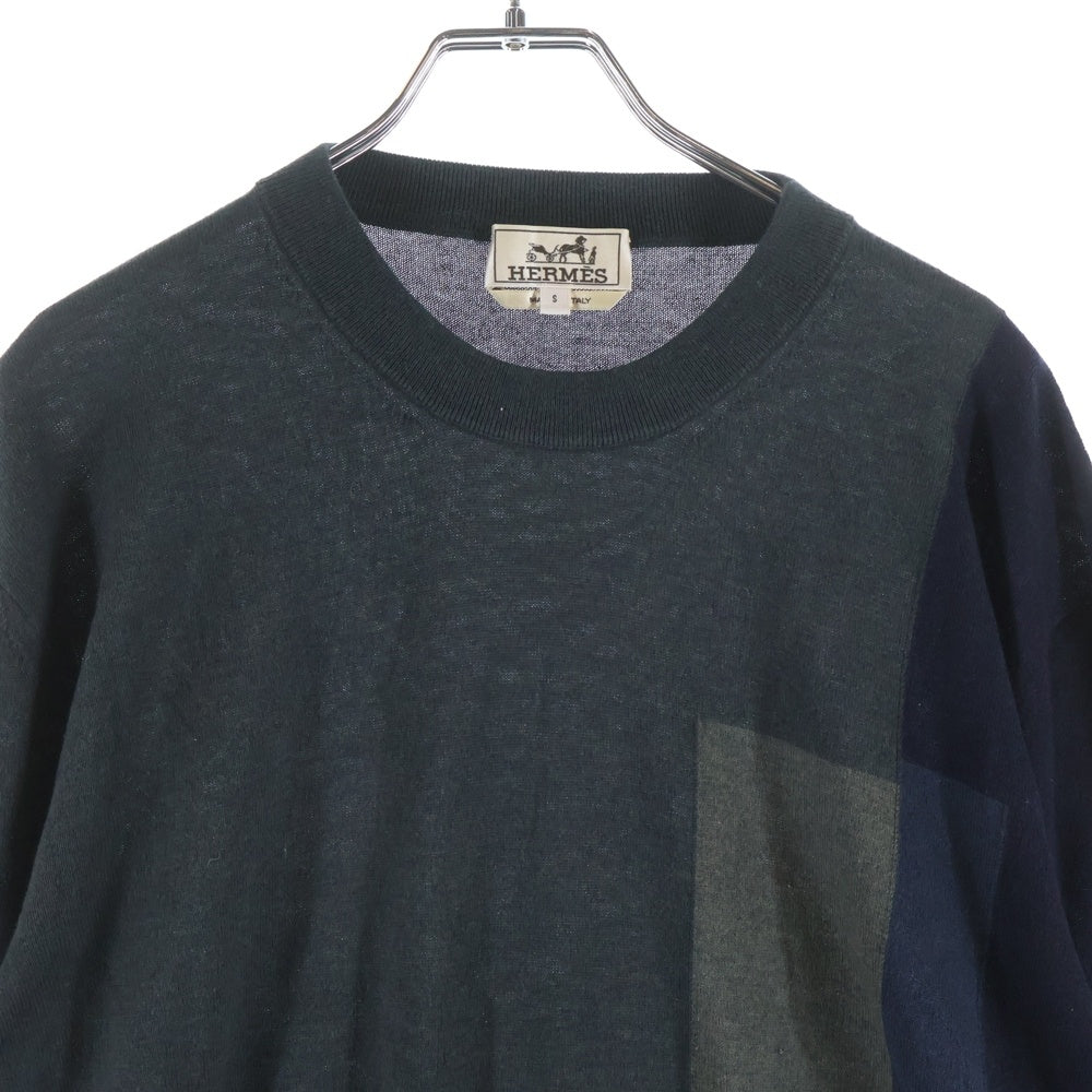 HERMES(エルメス) カシミヤ混 バイカラーニットセーター グレー/ネイビー