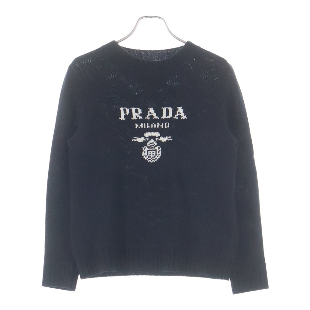 PRADA(プラダ) ジャガードロゴ ウールカシミヤ 長袖ニット セーター ブラック P24G1V レディース