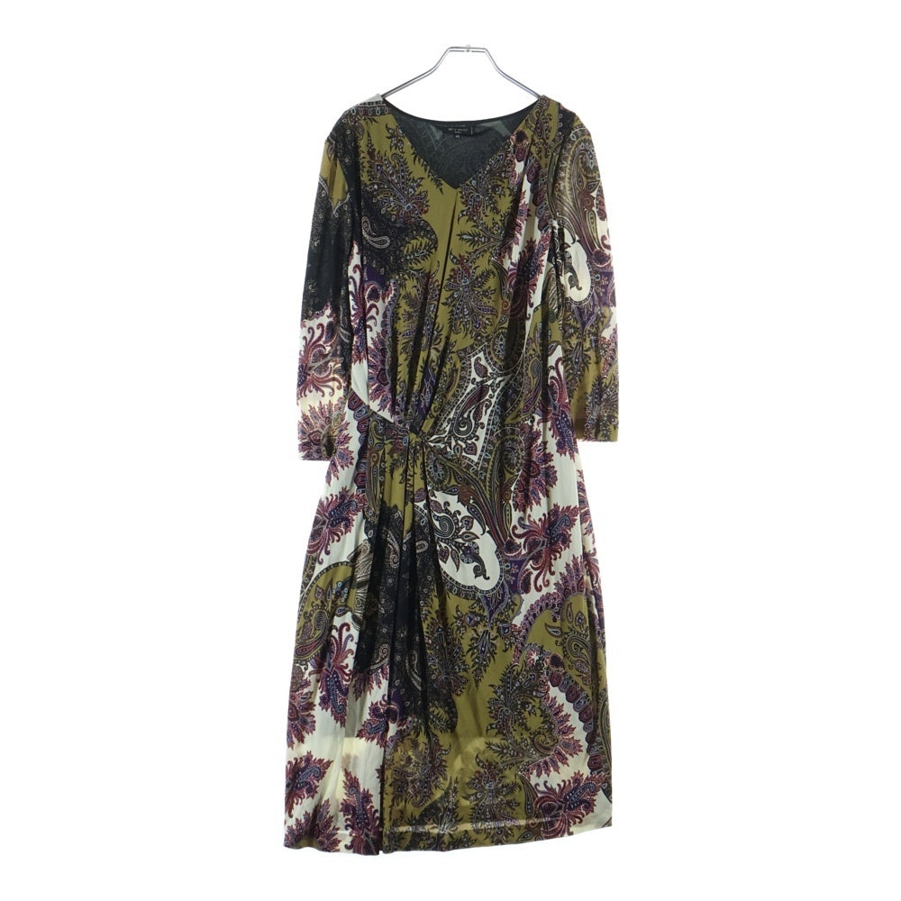 ETRO(エトロ) ペイズリー柄 長袖 ドレープ ロングワンピース ドレス カーキ×マルチカラー 46 レディース