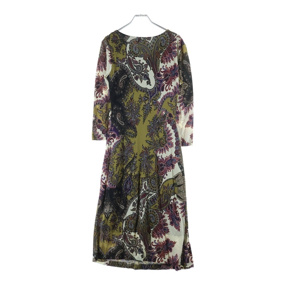 ETRO(エトロ) ペイズリー柄 長袖 ドレープ ロングワンピース ドレス カーキ×マルチカラー 46 レディース