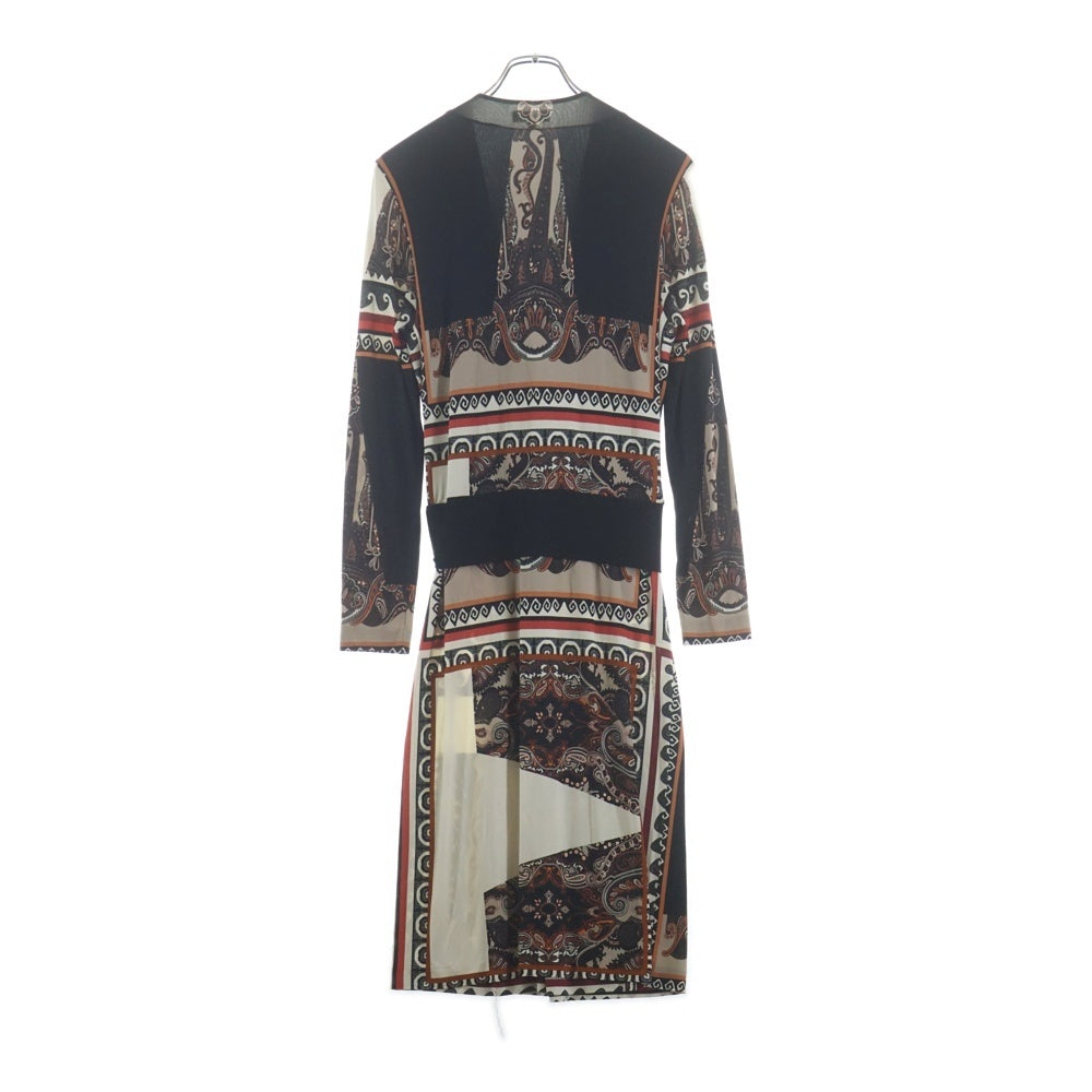 ETRO(エトロ) ペイズリー柄 長袖 ドレープ ロングワンピース ドレス ブラック×マルチカラー 44 レディース