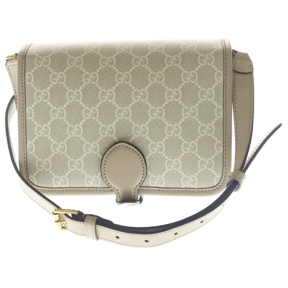 GUCCI(グッチ) インターロッキングG ミニショルダーバッグ ホワイト ベージュ レザー×PVC 671620 ゴールド金具 レディース