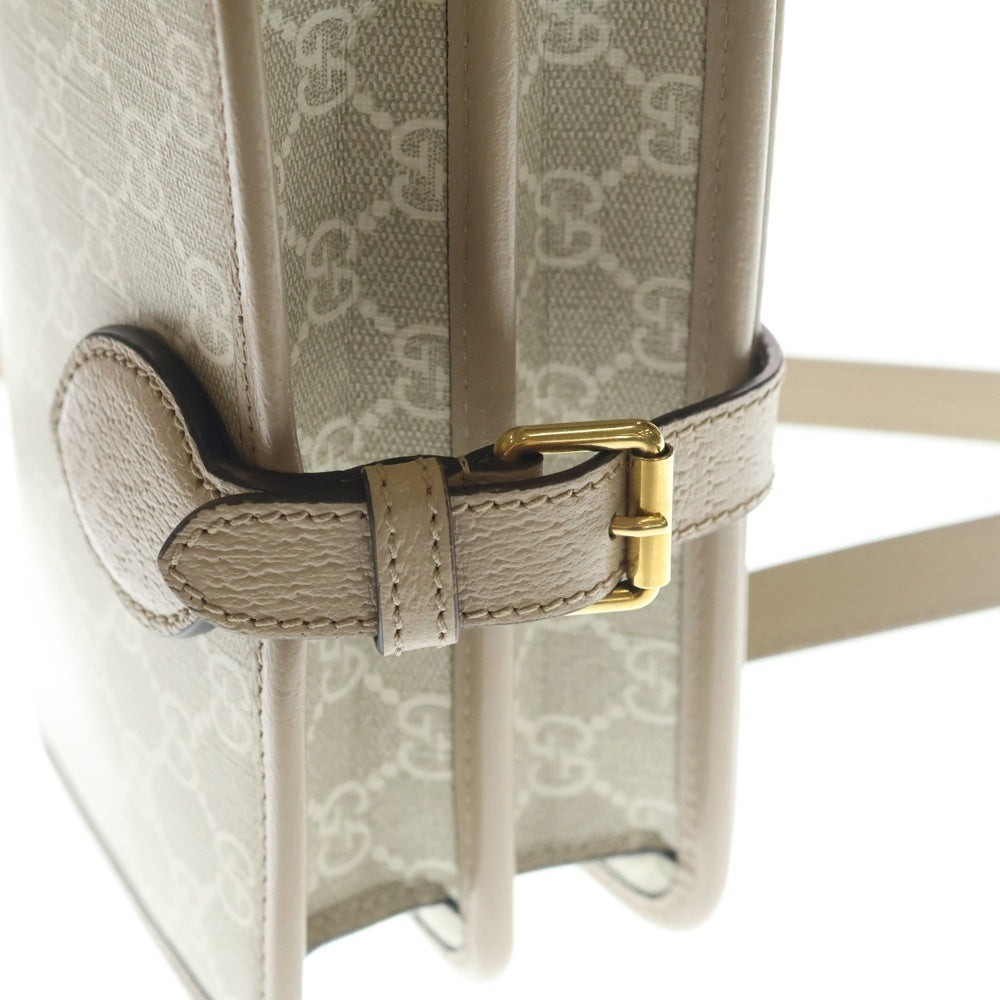 GUCCI(グッチ) インターロッキングG ミニショルダーバッグ ホワイト ベージュ レザー×PVC 671620 ゴールド金具 レディース