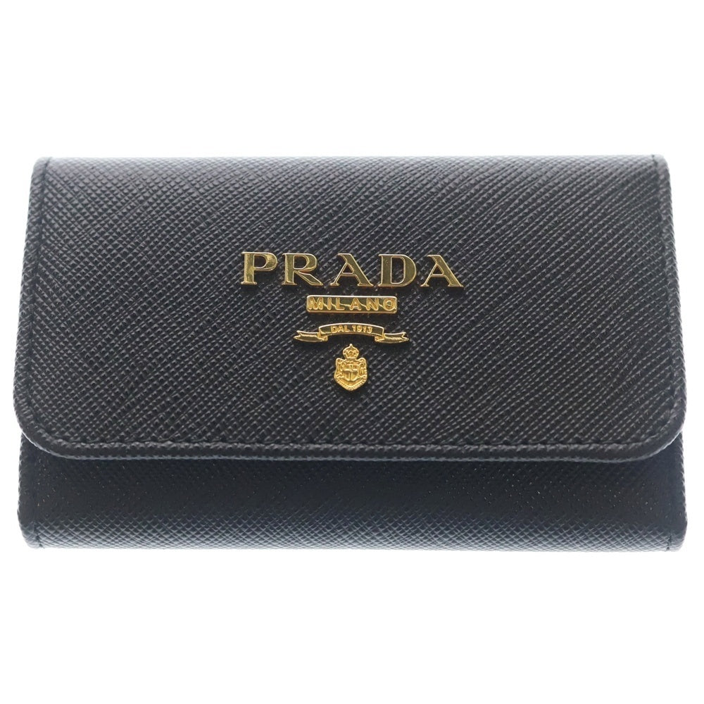 PRADA(プラダ) 4連キーケース キーホルダー バッグチャーム ブラック レザー ゴールド金具 レディース