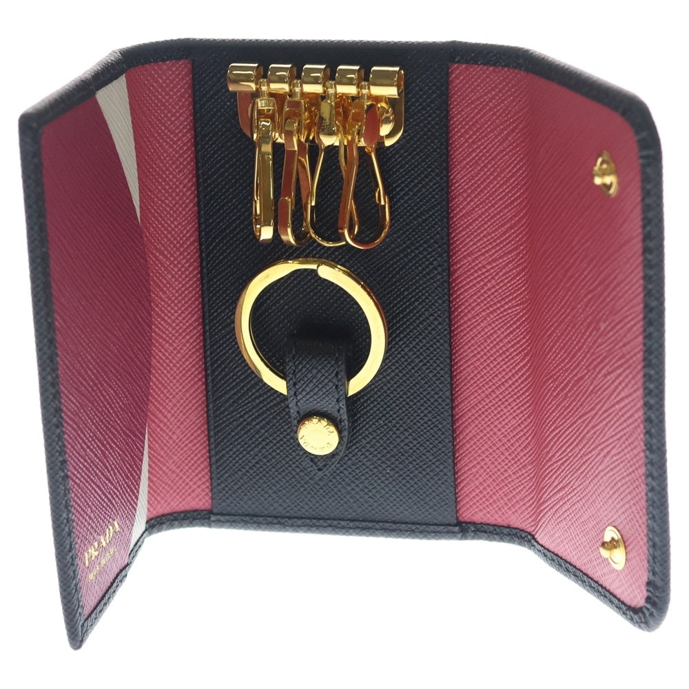 PRADA(プラダ) 4連キーケース キーホルダー バッグチャーム ブラック レザー ゴールド金具 レディース