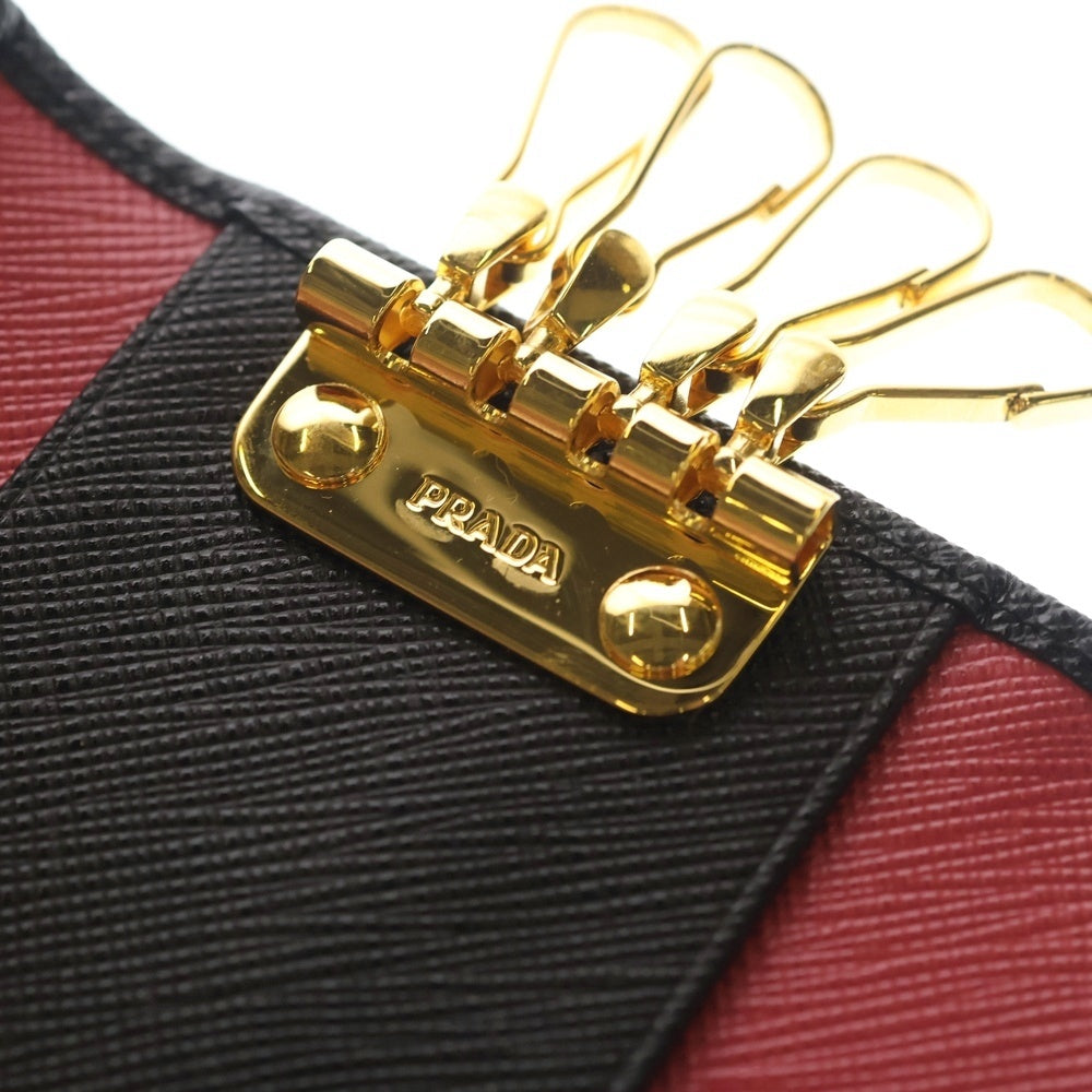 PRADA(プラダ) 4連キーケース キーホルダー バッグチャーム ブラック レザー ゴールド金具 レディース