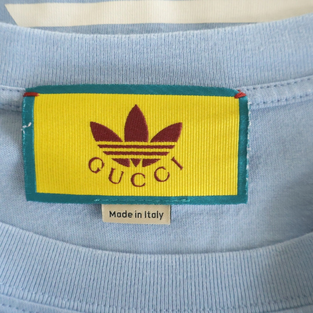 GUCCI(グッチ) ×adidas アディダス ロゴ プリント 半袖Tシャツ カットソー ライトブルー 616036