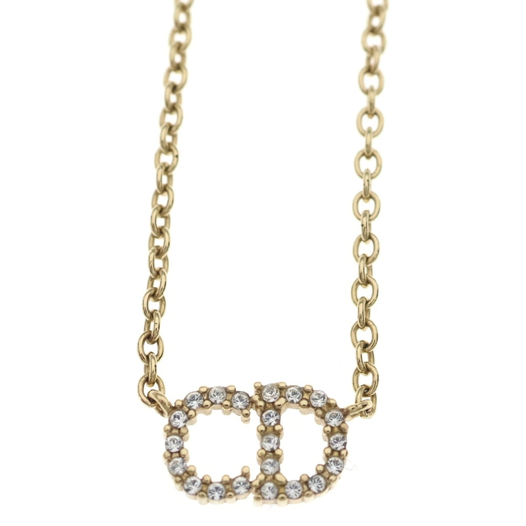 Christian Dior(クリスチャンディオール) CDロゴ ラインストーンネックレス ペンダント チェーン ゴールド GP