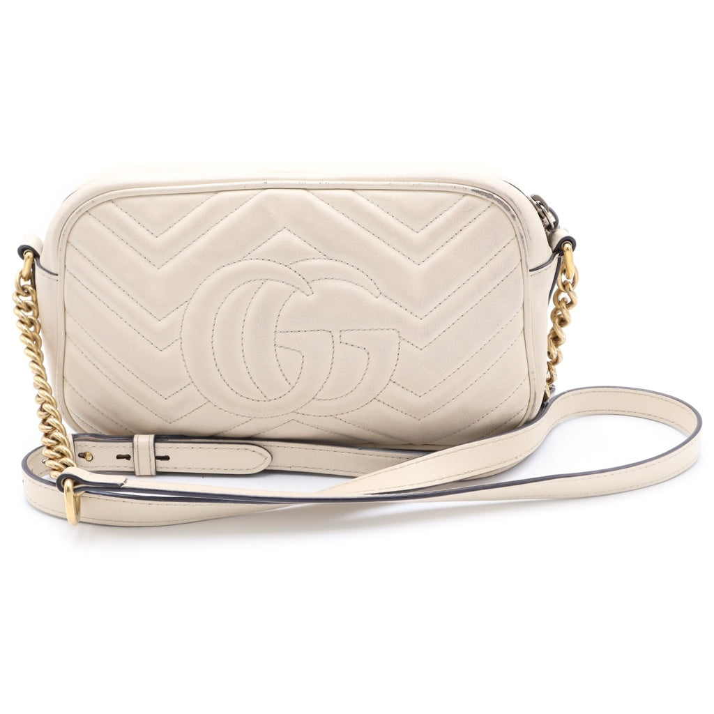 GUCCI(グッチ) GGマーモント チェーンショルダーバッグ ミニバッグ ホワイト レザー 447632 ゴールド金具 レディース
