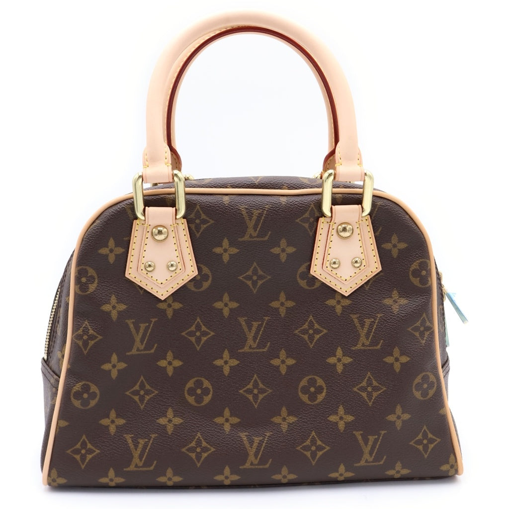 LOUIS VUITTON(ルイヴィトン) モノグラム マンハッタンPM ハンドバッグ ブラウン レザー×PVC M40026 ゴールド金具 レディース