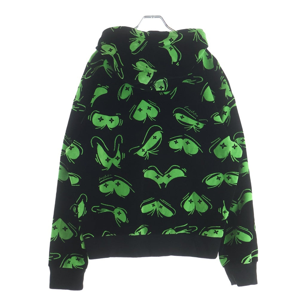 LOUIS VUITTON(ルイヴィトン) 22AW LVアイズ グラフィック ベロア ベルベット プルオーバー スウェットパーカー フーディー ブラック/ライトグリーン#XL RM222 RC6 HNY88W レディース