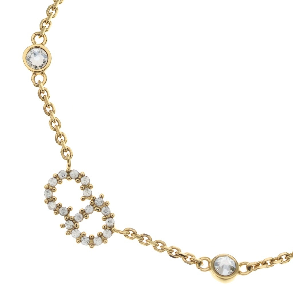 Christian Dior(クリスチャンディオール) CDロゴ フェイクパール ラインストーンネックレス ペンダント チェーン ゴールド GP レディース