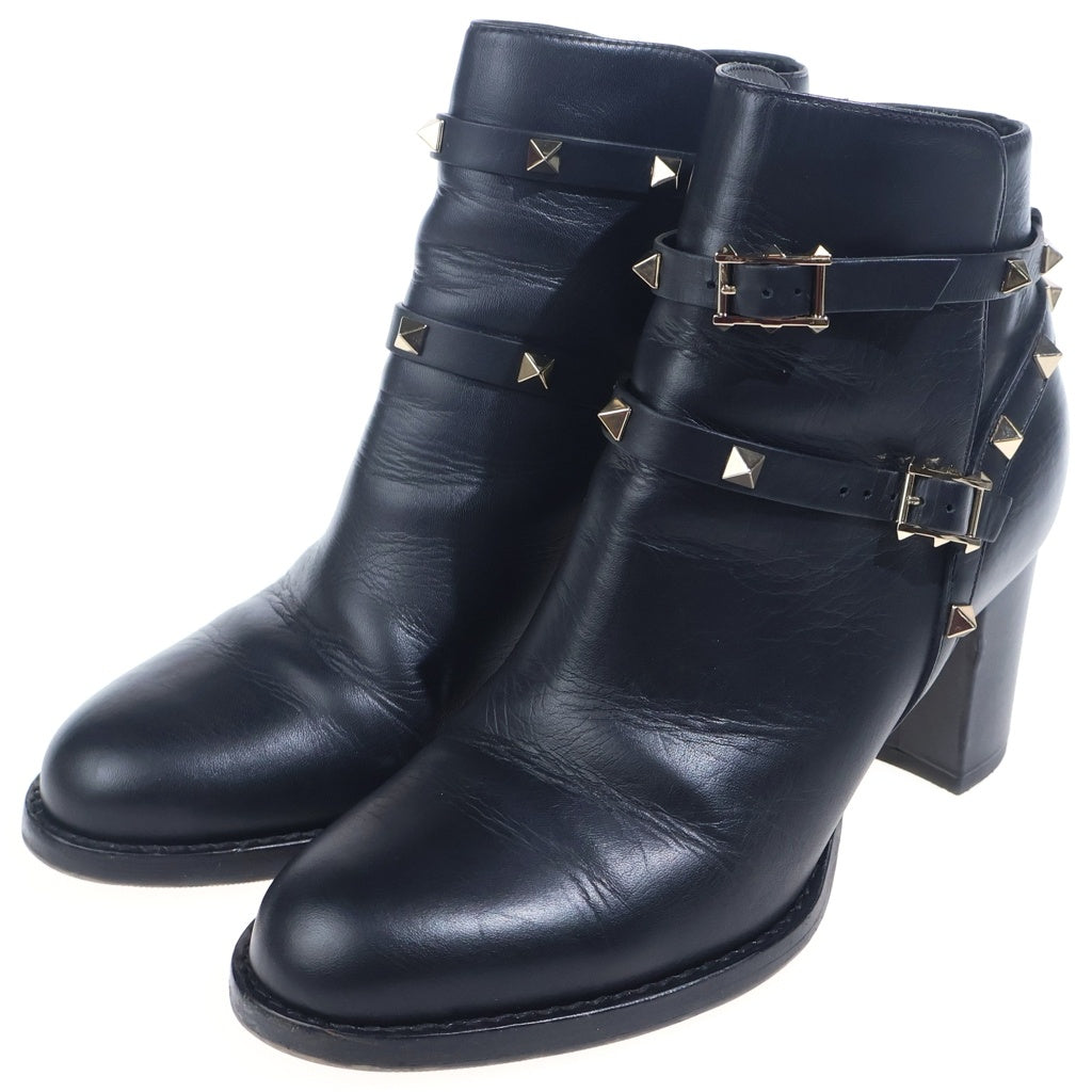 VALENTINO(ヴァレンティノ) ロックスタッズ レザー ヒール ショートブーツ ブラック レディース