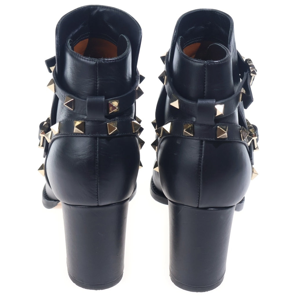 VALENTINO(ヴァレンティノ) ロックスタッズ レザー ヒール ショートブーツ ブラック レディース