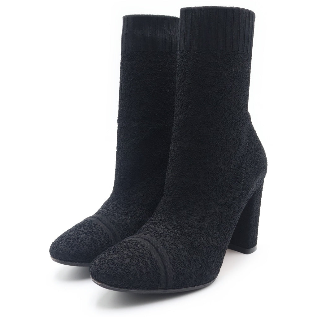 Gianvito Rossi(ジャンヴィト・ロッシ) パイルニット ソックス ショート ブーツ シューズ ブラック レディース