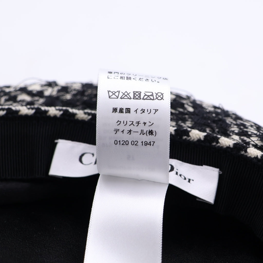 DIOR(ディオール) チェック 千鳥柄 レース レイヤード ベレー 帽子 ブラック/ホワイト 25PDP910G120 レディース