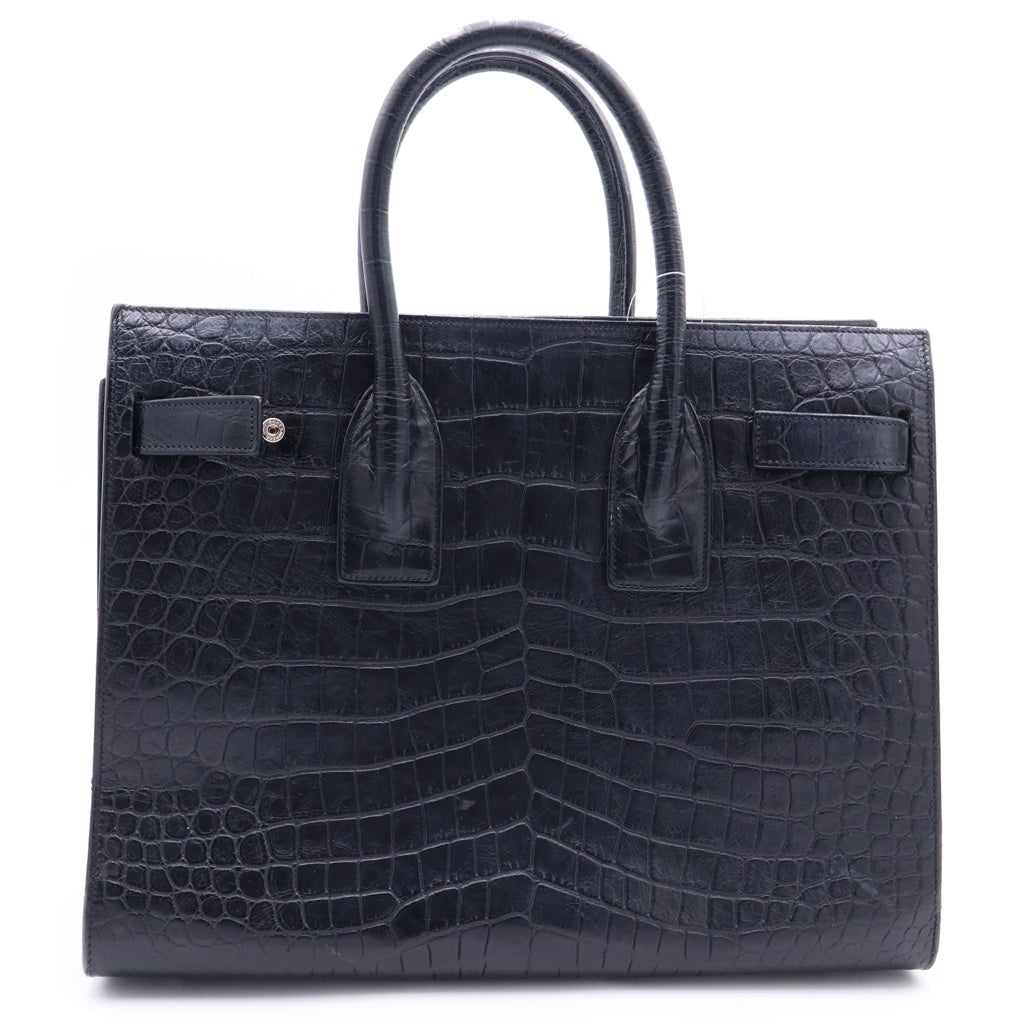 SAINT LAURENT PARIS(サンローランパリ) 型押しクロコ ハンドバック ブラック レザー シルバー金具 レディース